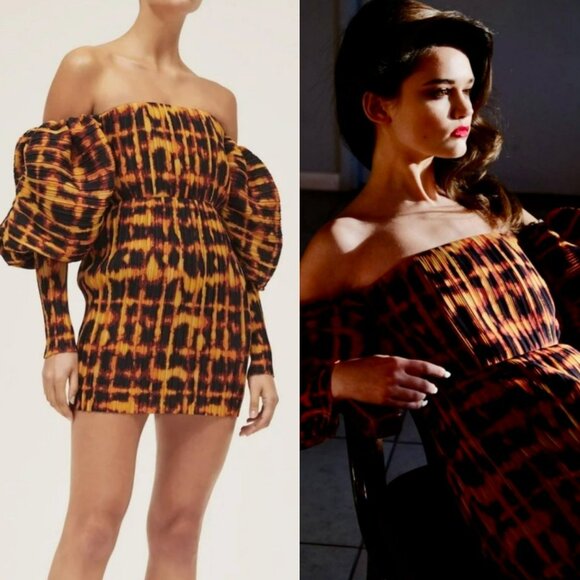 Solace London Leopard Print Mini Dress Mindy Kaling Artsy Exaggerated Sleeve - Picture 2 of 15